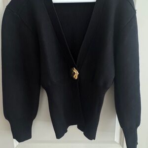 Chic Black Cardigan with Gold Button